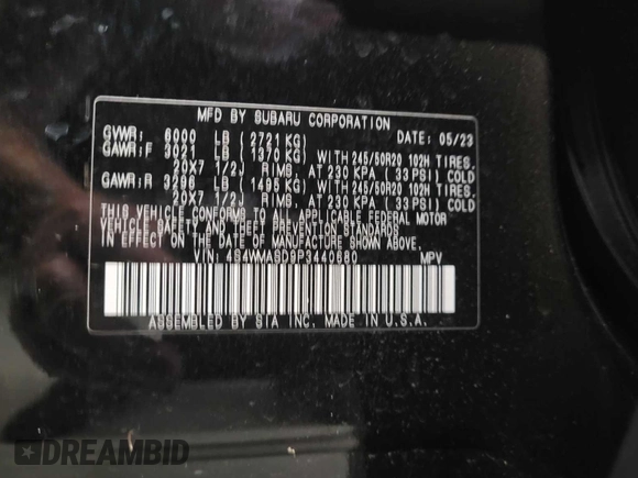 2023 Subaru Ascent Limited with VIN 4S4WMASD9P3440680, listed as a IAAI auction lot 42801541 with 23,271 mi miles and . Bid and sale history available at DreamBid. Image 14.
