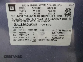 2013 Chevrolet Equinox LS with VIN 2GNALBEK5D6357048, listed as a Copart auction lot 50870495 with 115,582 mi miles and Salvage Title. Bid and sale history available at DreamBid. Image 13.