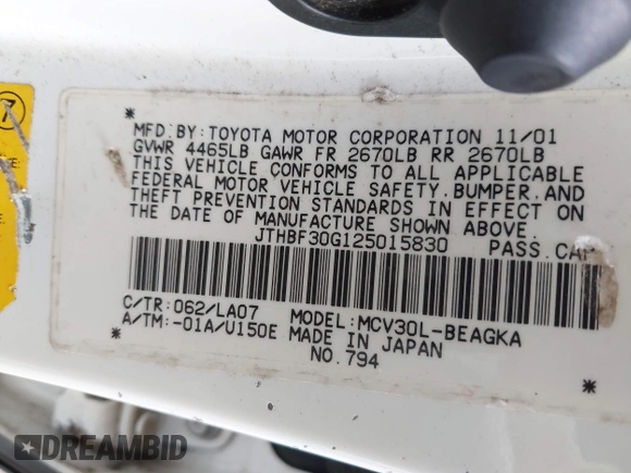 2002 Lexus ES 300 с VIN JTHBF30G125015830, выставлен на аукционе IAAI как лот 42528768 с пробегом 201 000 миль миль и . История ставок и продаж доступна на DreamBid. Изображение 9.