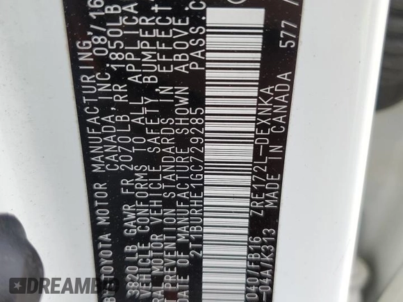 2016 Toyota Corolla L с VIN 2T1BURHE1GC729285, выставлен на аукционе Copart как лот 60096165 с пробегом 60 532 миль миль и Списание • Salvage title. История ставок и продаж доступна на DreamBid. Изображение 12.