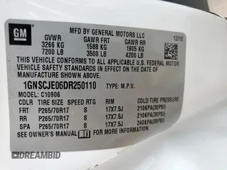 2013 Chevrolet Suburban LT z VIN 1GNSCJE06DR250110, wystawiony jako Copart lot #60443495 z przebiegiem Nie podano mil oraz Szkoda całkowita • Salvage title. Historia ofert i sprzedaży dostępna na DreamBid. Obrazek 14.