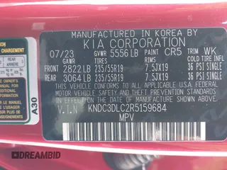 2024 Kia EV6 Wind with VIN KNDC3DLC2R5159684, listed as a IAAI auction lot 41960405 with 5,394 mi miles and . Bid and sale history available at DreamBid. Image 9.