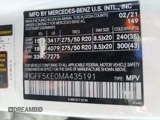 2021 Mercedes-Benz GLS 450 with VIN 4JGFF5KE0MA435191, listed as a Copart auction lot 70273544 with 41,548 mi miles and Salvage Title. Bid and sale history available at DreamBid. Image 13.