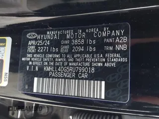 2024 Hyundai Elantra SE with VIN KMHLL4DG5RU799018, listed as a IAAI auction lot 41617298 with 6,557 mi miles and . Bid and sale history available at carsss.com. Image 9.