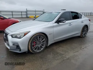 2018 Infiniti Q50 Red Sport 400 with VIN JN1FV7AP7JM461483, listed as a Copart auction lot 49177425 with 115,605 mi miles and Salvage Title. Bid and sale history available at carsss.com. Image 1.