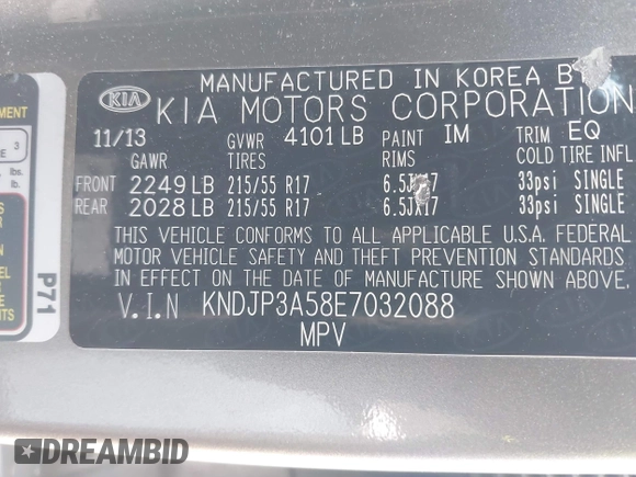 2014 Kia Soul + with VIN KNDJP3A58E7032088, listed as a IAAI auction lot 42135855 with 207,806 mi miles and . Bid and sale history available at DreamBid. Image 9.