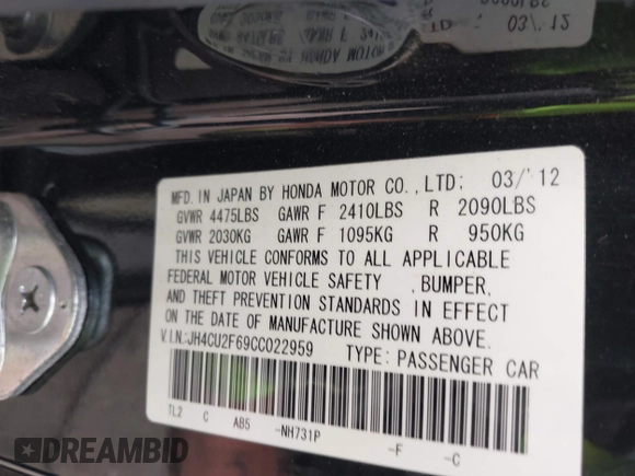 2012 Acura TSX Technology z VIN JH4CU2F69CC022959, wystawiony jako IAAI lot #41948967 z przebiegiem 201 177 mil mil oraz . Historia ofert i sprzedaży dostępna na DreamBid. Obrazek 9.
