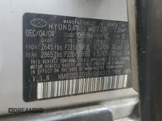 2005 Hyundai Santa Fe GLS z VIN KM8SC13D95U934013, wystawiony jako Copart lot #56589005 z przebiegiem 193 166 mil mil oraz Szkoda całkowita • Salvage title. Historia ofert i sprzedaży dostępna na DreamBid. Obrazek 12.