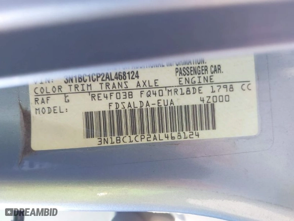 2010 Nissan Versa 1.8 S with VIN 3N1BC1CP2AL468124, listed as a IAAI auction lot 41873165 with 138,765 mi miles. Bid and sale history available at carsss.com. Image 9.