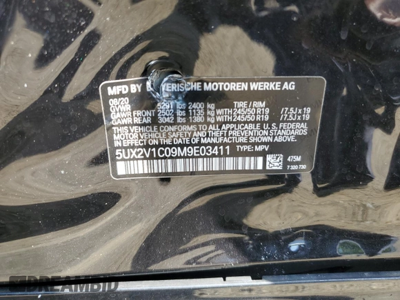 2021 BMW X4 xDrive30i with VIN 5UX2V1C09M9E03411, listed as a Copart auction lot 62078545 with 49,101 mi miles and Salvage title. Bid and sale history available at DreamBid. Image 13.