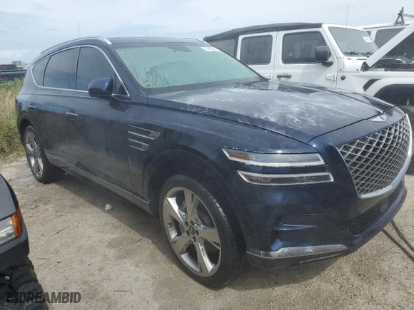 2021 Genesis GV80 Advanced + with VIN KMUHCESC3MU063992, listed as a Copart auction lot 74796484 with 27,338 mi miles and Salvage Title. Bid and sale history available at carsss.com. Image 4.