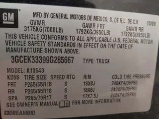 2009 Chevrolet Silverado 1500 LTZ with VIN 3GCEK33399G285667, listed as a IAAI auction lot 41253363 with 219,199 mi miles. Bid and sale history available at carsss.com. Image 9.