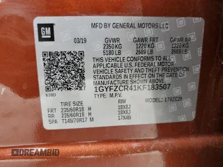 2019 Cadillac XT4 FWD Premium Luxury with VIN 1GYFZCR41KF183507, listed as a Copart auction lot 61581215 with 64,803 mi miles and Salvage title. Bid and sale history available at DreamBid. Image 12.