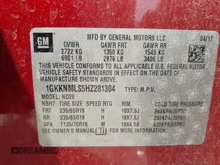 2017 GMC Acadia SLT with VIN 1GKKNMLS5HZ281304, listed as a IAAI auction lot 41900075 with 119,817 mi miles. Bid and sale history available at carsss.com. Image 9.