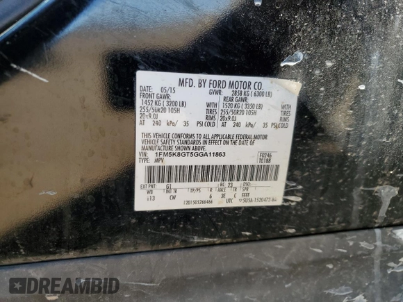 2016 Ford Explorer Sport с VIN 1FM5K8GT5GGA11863, выставлен на аукционе Copart как лот 57712035 с пробегом 170 439 миль миль и Списание • Salvage title. История ставок и продаж доступна на DreamBid. Изображение 14.