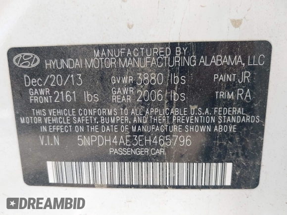 2014 Hyundai Elantra SE z VIN 5NPDH4AE3EH465796, wystawiony jako IAAI lot #42448535 z przebiegiem 187 853 mil mil oraz . Historia ofert i sprzedaży dostępna na DreamBid. Obrazek 9.
