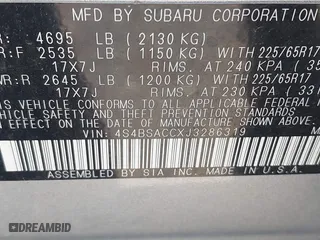 2018 Subaru Outback Premium with VIN 4S4BSACCXJ3286319, listed as a IAAI auction lot 41869305 with 94,552 mi miles. Bid and sale history available at carsss.com. Image 9.