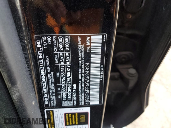 2016 Mercedes-Benz GL with VIN 4JGDF6EE6GA694894, listed as a Copart auction lot 83634044 with 211,142 mi miles and Salvage Title. Bid and sale history available at carsss.com. Image 12.