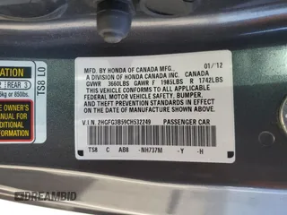 2012 Honda Civic Cpe LX with VIN 2HGFG3B59CH532249, listed as a Copart auction lot 65848414 with 80,214 mi miles and Salvage Title. Bid and sale history available at carsss.com. Image 13.