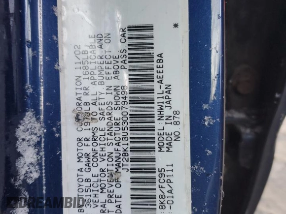 2003 Toyota Prius with VIN JT2BK18U530079498, listed as a Copart auction lot 85936284 with 280,630 mi miles and Salvage Title. Bid and sale history available at carsss.com. Image 12.