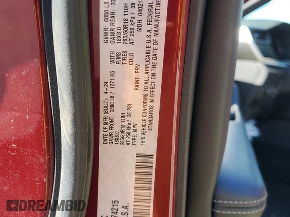 2024 Jeep Grand Cherokee Altitude с VIN 1C4RJHAGXR8574215, выставлен на аукционе Copart как лот 57595175 с пробегом Не указан миль и Списание • Salvage title. История ставок и продаж доступна на DreamBid. Изображение 13.