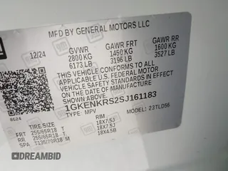 2025 GMC Acadia FWD Elevation z VIN 1GKENKRS2SJ161183, wystawiony jako IAAI lot #42344511 z przebiegiem 9075 mil mil oraz . Historia ofert i sprzedaży dostępna na DreamBid. Obrazek 9.