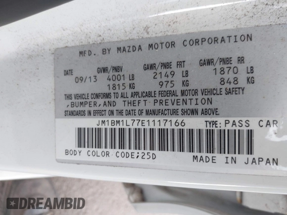 2014 Mazda 3 i Touring with VIN JM1BM1L77E1117166, listed as a IAAI auction lot 41336048 with 88,808 mi miles and . Bid and sale history available at DreamBid. Image 9.