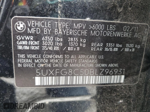 2011 BMW X6 50i z VIN 5UXFG8C50BLZ96931, wystawiony jako Copart lot #54409465 z przebiegiem 154 818 mil mil oraz Szkoda całkowita • Salvage title. Historia ofert i sprzedaży dostępna na DreamBid. Obrazek 13.