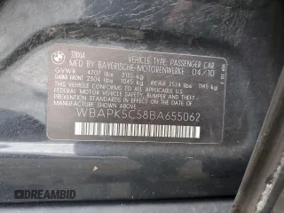 2011 BMW 3 Series 328i xDrive with VIN WBAPK5C58BA655062, listed as a Copart auction lot 61531785 with 211,145 mi miles and Salvage title. Bid and sale history available at DreamBid. Image 12.