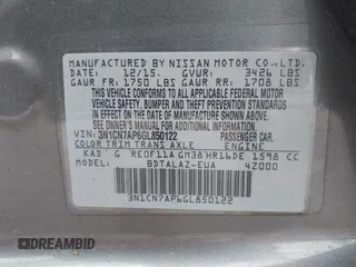 2016 Nissan Versa S Plus with VIN 3N1CN7AP6GL850122, listed as a IAAI auction lot 42167881 with 88,303 mi miles. Bid and sale history available at carsss.com. Image 9.