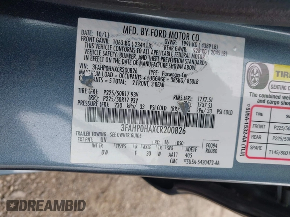 2012 Ford Fusion SE z VIN 3FAHP0HAXCR200826, wystawiony jako IAAI lot #42448447 z przebiegiem 109 439 mil mil oraz . Historia ofert i sprzedaży dostępna na DreamBid. Obrazek 9.