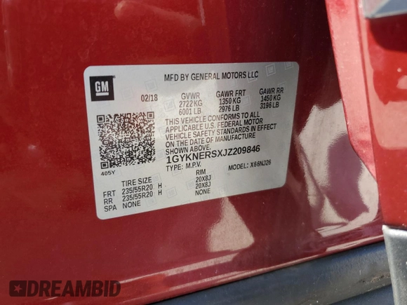 2018 Cadillac XT5 Premium Luxury FWD with VIN 1GYKNERSXJZ209846, listed as a Copart auction lot 62358205 with 53,232 mi miles and Salvage title. Bid and sale history available at DreamBid. Image 14.