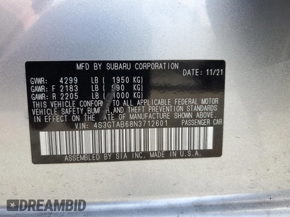 2022 Subaru Impreza z VIN 4S3GTAB68N3712601, wystawiony jako Copart lot #56940115 z przebiegiem 43 109 mil mil oraz Szkoda całkowita • Salvage title. Historia ofert i sprzedaży dostępna na DreamBid. Obrazek 12.