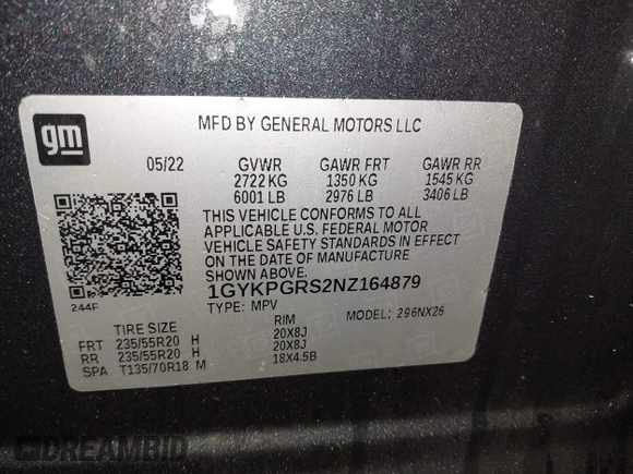 2022 Cadillac XT6 Sport with VIN 1GYKPGRS2NZ164879, listed as a IAAI auction lot 41555242 with 10,862 mi miles. Bid and sale history available at carsss.com. Image 9.