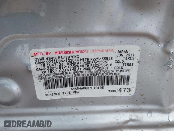 2011 Mitsubishi Outlander SE z VIN JA4AP4AU6BZ018195, wystawiony jako IAAI lot #41909830 z przebiegiem 68 576 mil mil oraz . Historia ofert i sprzedaży dostępna na DreamBid. Obrazek 9.