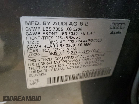 2013 Audi Q7 Premium Plus z VIN WA1LMAFE6DD007232, wystawiony jako Copart lot #44303825 z przebiegiem 167 418 mil mil oraz Szkoda całkowita • Salvage title. Historia ofert i sprzedaży dostępna na DreamBid. Obrazek 15.