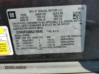 2017 Chevrolet Traverse LS с VIN 1GNKVFED6HJ176640, выставлен на аукционе Copart как лот 57057695 с пробегом Не указан миль и Списание • Salvage title. История ставок и продаж доступна на DreamBid. Изображение 13.