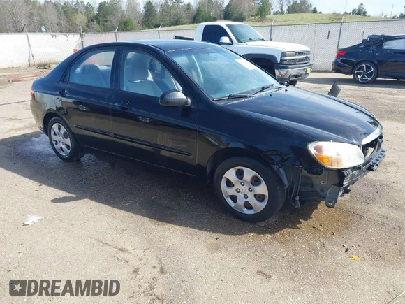 2008 Kia Spectra EX with VIN KNAFE121085549166, listed as a IAAI auction lot 41890354 with 214,401 mi miles. Bid and sale history available at carsss.com. Image 1.