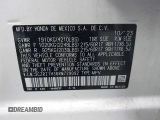 2024 Honda HR-V LX with VIN 3CZRZ1H36RM729092, listed as a IAAI auction lot 42058159 with 14,188 mi miles. Bid and sale history available at carsss.com. Image 9.