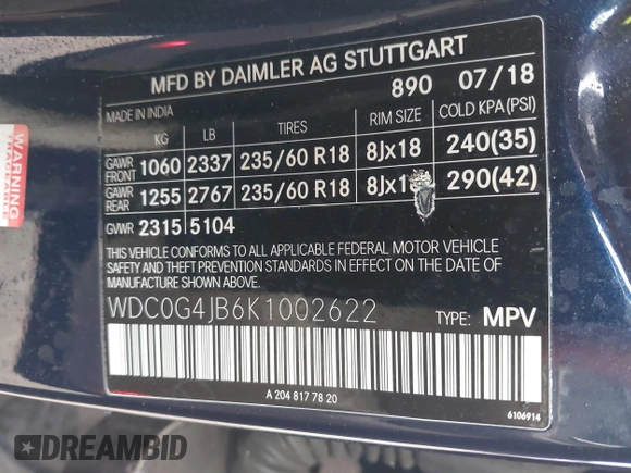 2019 Mercedes-Benz GLC with VIN WDC0G4JB6K1002622, listed as a IAAI auction lot 41647656 with 42,732 mi miles. Bid and sale history available at carsss.com. Image 9.