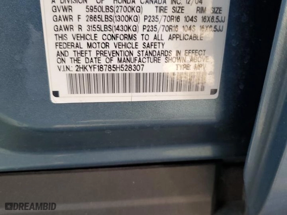 2005 Honda Pilot EX-L with NAVI with VIN 2HKYF18785H528307, listed as a Copart auction lot 41816005 with 147,429 mi miles and Salvage Title. Bid and sale history available at carsss.com. Image 13.