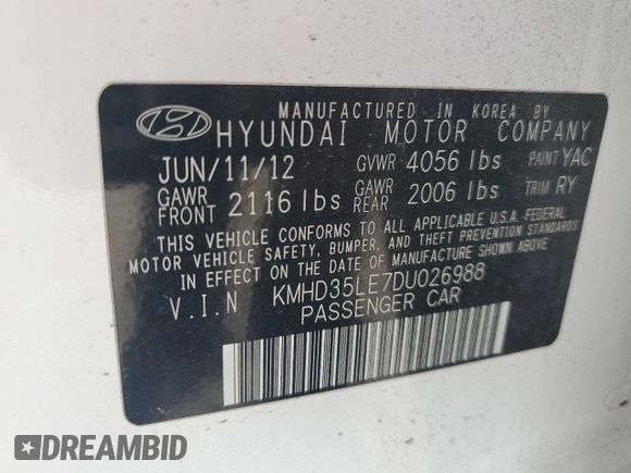 2013 Hyundai Elantra GT with VIN KMHD35LE7DU026988, listed as a Copart auction lot 72933624 with 0 mi miles and Salvage Title. Bid and sale history available at carsss.com. Image 14.