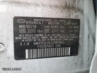2018 Hyundai Ioniq Plug-In Hybrid with VIN KMHC65LD6JU087402, listed as a Copart auction lot 86640314 with 120,240 mi miles and Salvage Title. Bid and sale history available at carsss.com. Image 12.