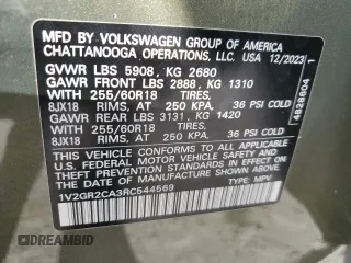2024 Volkswagen Atlas Peak Edition SEL z VIN 1V2GR2CA3RC544569, wystawiony jako Copart lot #86591324 z przebiegiem 4 256 mil mil oraz Szkoda całkowita • Salvage title. Historia ofert i sprzedaży dostępna na DreamBid. Obrazek 13.