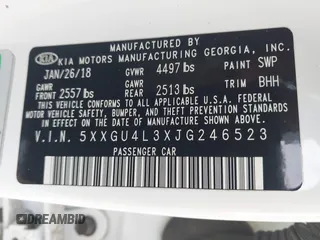 2018 Kia Optima EX with VIN 5XXGU4L3XJG246523, listed as a IAAI auction lot 41904668 with 104,767 mi miles and . Bid and sale history available at carsss.com. Image 9.