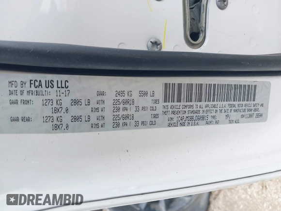 2018 Jeep Cherokee Limited с VIN 1C4PJMDB8JD609815, выставлен на аукционе IAAI как лот 42181109 с пробегом 157 375 миль миль и . История ставок и продаж доступна на DreamBid. Изображение 9.