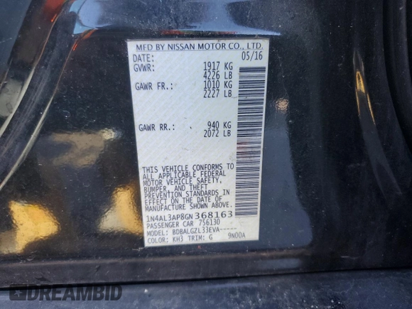 2016 Nissan Altima S с VIN 1N4AL3AP8GN368163, выставлен на аукционе Copart как лот 57461575 с пробегом 113 069 миль миль и Списание • Salvage title. История ставок и продаж доступна на DreamBid. Изображение 12.