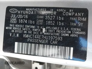 2017 Hyundai Accent SE with VIN KMHCT4AE7HU197593, listed as a IAAI auction lot 41597842 with 162,018 mi miles and . Bid and sale history available at carsss.com. Image 9.