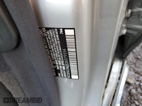 2003 Mercedes-Benz S 55 AMG with VIN WDBNG74J33A379554, listed as a Copart auction lot 51157965 with Not Provided miles and Salvage Title. Bid and sale history available at DreamBid. Image 14.