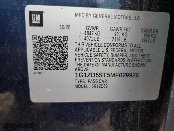 2021 Chevrolet Malibu LT with VIN 1G1ZD5ST5MF029926, listed as a Copart auction lot 44741155 with 95,248 mi miles and Salvage Title. Bid and sale history available at carsss.com. Image 14.